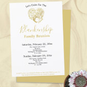 金ゴールドハートツリーファミリ懇親会オンホワイトテンプレート 招待状