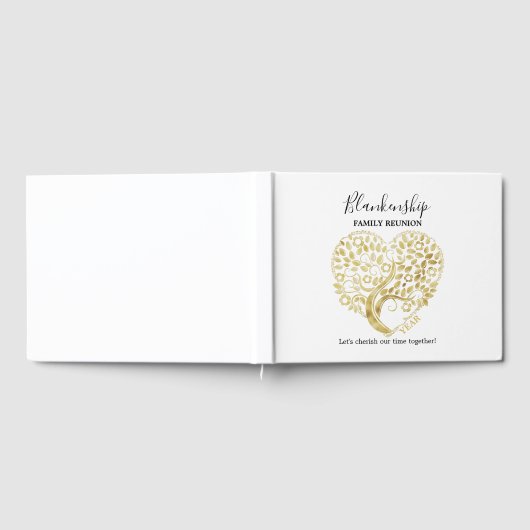 金ゴールドハートツリーファミリ懇親会パーソナライズされたパーティー ゲストブック (全面)