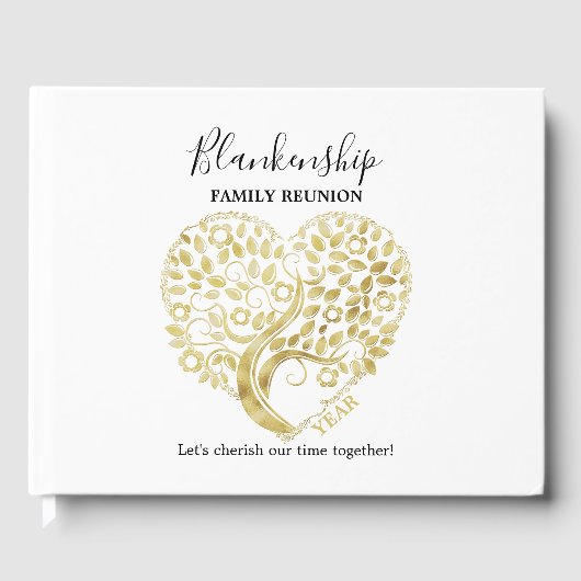 金ゴールドハートツリーファミリ懇親会パーソナライズされたパーティー ゲストブック (正面)