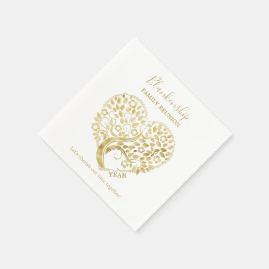 金ゴールドハートツリーファミリ懇親会パーソナライズされたパーティー スタンダードカクテルナプキン (角)