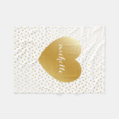 金ゴールドハートドットパターンカスタムモノグラム フリースブランケット (正面(横))