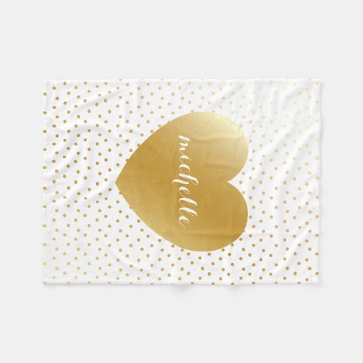 金ゴールドハートドットパターンカスタムモノグラム フリースブランケット (正面(横))