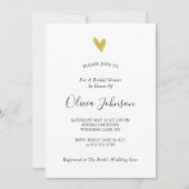 金ゴールドハートネイビーブルーブライダルシャワー 招待状 (正面)