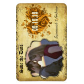 金ゴールドハートバラとボタンフライ日付を保存 マグネット (縦)