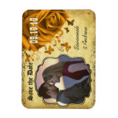 金ゴールドハートバラとボタンフライ日付を保存 マグネット (縦)