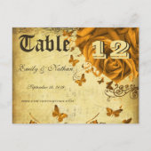 金ゴールドハートバラと蝶テーブル番号 ポストカード (裏面)