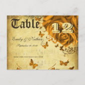 金ゴールドハートバラと蝶テーブル番号 ポストカード (正面)
