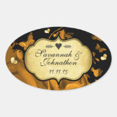 金ゴールドハートバラ&蝶結婚ズシール 楕円形シール (正面)