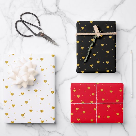 金ゴールドハートパターカスタムン背景 ラッピングペーパーシート (正面)
