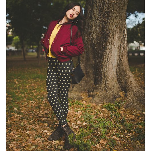 金ゴールドハートパターンブラックファッション旅行トレーニング レギンス