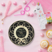 金ゴールドハートパール50th結婚's Anniverssar ペーパープレート (パーティー)
