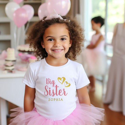 金ゴールドハートビッグシスター名モノグラムトドラーT市 トドラーTシャツ