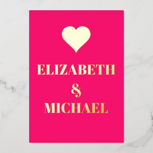 金ゴールドハートピエレガントンクのリハ結婚ーサル 箔招待状 (正面)