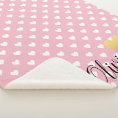 金ゴールドハートピンクとホワイトパターンモノグラム シェルパブランケット (3/4)