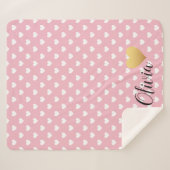 金ゴールドハートピンクとホワイトパターンモノグラム シェルパブランケット (正面(横))