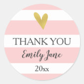 金ゴールドハートピンク白いストライプ赤ちゃんシャワーステッカー ラウンドシール (正面)