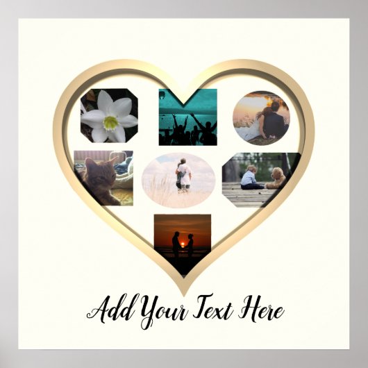 金ゴールドハートフレーム写真コラージポスター ポスター (正面)