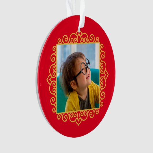 金ゴールドハートフレーム写真パーソナライズされたギフトクリスマス オーナメント (正面)