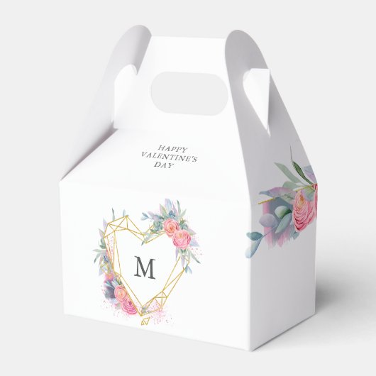 金ゴールドハートフレーム赤面フローラモノグラムバレンタイン フェイバーボックス (正面サイド)