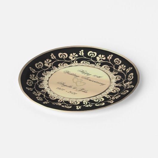 金ゴールドハートフローラダイヤモンド50th結婚記念日 ペーパープレート (アングル)