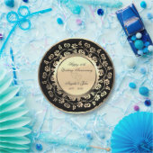 金ゴールドハートフローラ結婚50th's Anniverssar ペーパープレート (パーティー)