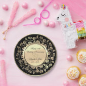 金ゴールドハートフローラ結婚50th's Anniverssar ペーパープレート (パーティー)