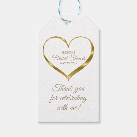 金ゴールドハートブライダルシャワーありがとう ギフトタグ (正面)
