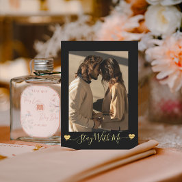 金ゴールドハートブラックフォトホリデーカード 招待状