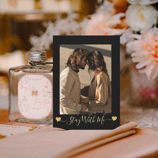 金ゴールドハートブラックフォトホリデーカード 招待状