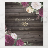 金ゴールドハートブルゴーニュフラワーズウッド ワインラベル (シングルラベル)