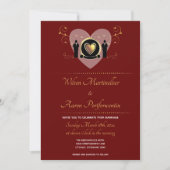 金ゴールドハートブルゴーニュ男性LGBTQ結婚式招待状 招待状 (正面)