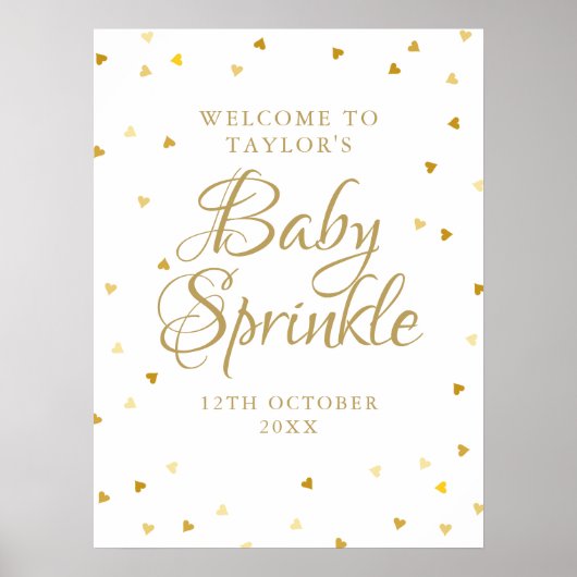 金ゴールドハートベビーシャワー散水ウェルカムサイン ポスター (正面)