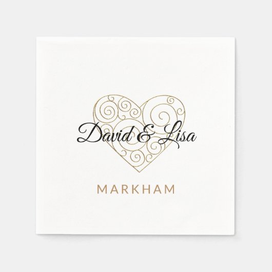 金ゴールドハートペーパーナプキン スタンダードカクテルナプキン (正面)