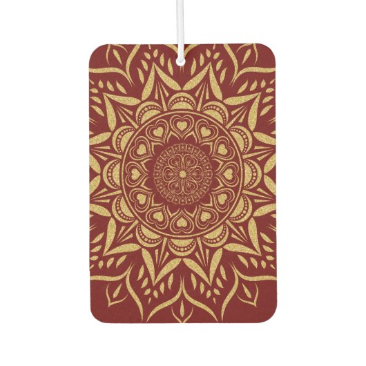 金ゴールドハートマンダラon dark-red カーエアーフレッシュナー (正面)