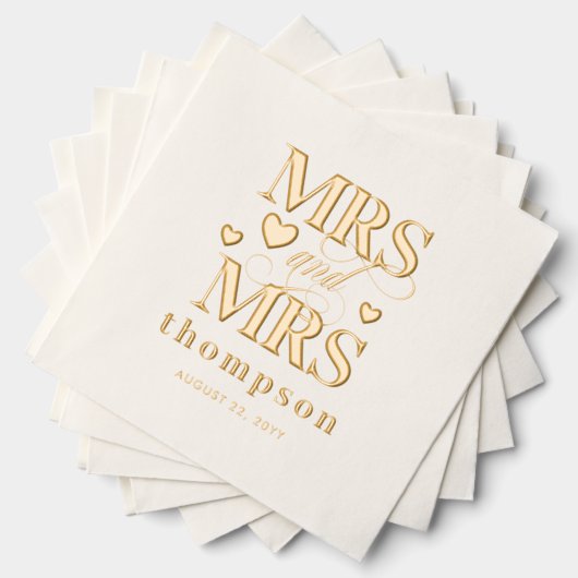 金ゴールドハートミセス・アンド・ミセス・レズ結婚ビアン 箔ナプキン (インサイチュ (積み重ね))
