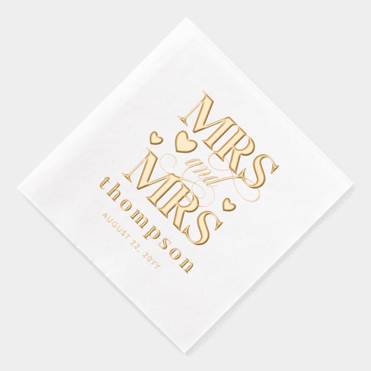 金ゴールドハートミセス・アンド・ミセス・レズ結婚ビアン 箔ナプキン (右)