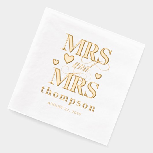 金ゴールドハートミセス・アンド・ミセス・レズ結婚ビアン 箔ナプキン (左)