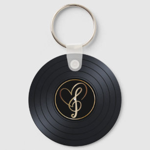 金ゴールドハートミュージックノートVinyl Record キーホルダー