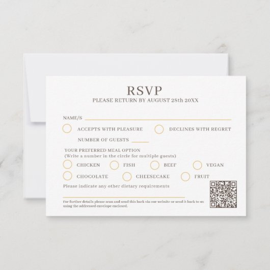 金ゴールドハートモノグラム茶色の食事のオ結婚プション 出欠カード (裏面)