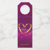 金ゴールドハートリボンハッピーバレンタインデー紫 ボトルネックタグ (正面)