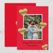 金ゴールドハートレッドハッピーバレンタインの写真 シーズンカード (正面/裏面)