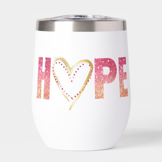 金ゴールドハート付きピンク色の輝きの「希望」 (正面)