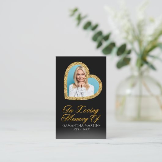 金ゴールドハート写真葬儀祈りの言葉カード 名刺 (スタンド正面)