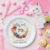 金ゴールドハート形牡丹の花70th誕生日パーティー ペーパープレート (パーティー)