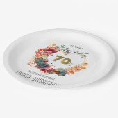 金ゴールドハート形牡丹の花70th誕生日パーティー ペーパープレート (アングル)