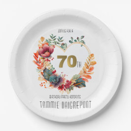 金ゴールドハート形牡丹の花70th誕生日パーティー ペーパープレート