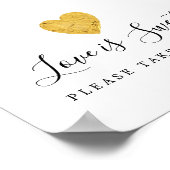 金ゴールドハート愛は甘結婚いデザートバー標識 ポスター (角)