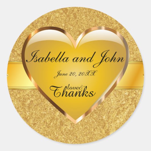 金ゴールドハート愛感謝してい結婚のステッカー ラウンドシール (正面)