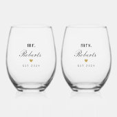 金ゴールドハート新婚ギフト夫妻 ステムなしワイングラス (正面)