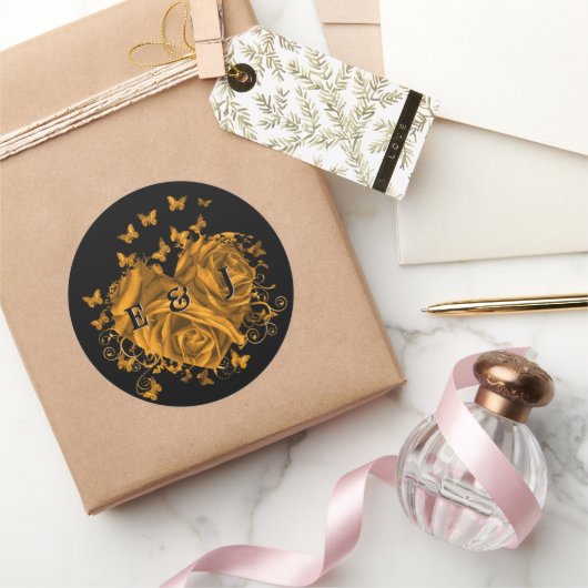 金ゴールドハート新郎新婦蝶スワーズ ラウンドシール (ギフト)